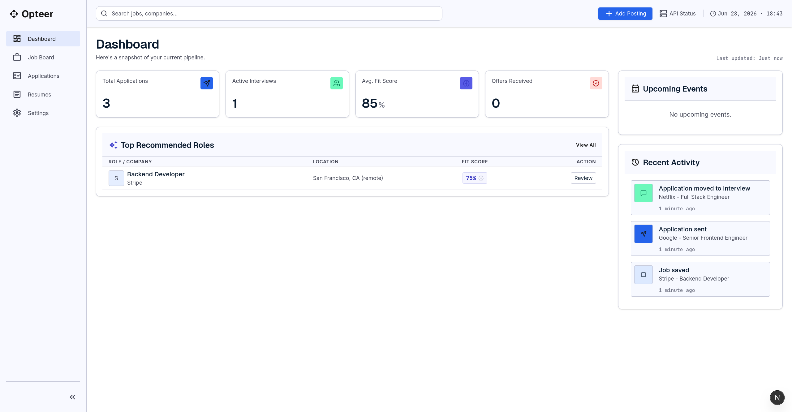 Opteer Dashboard