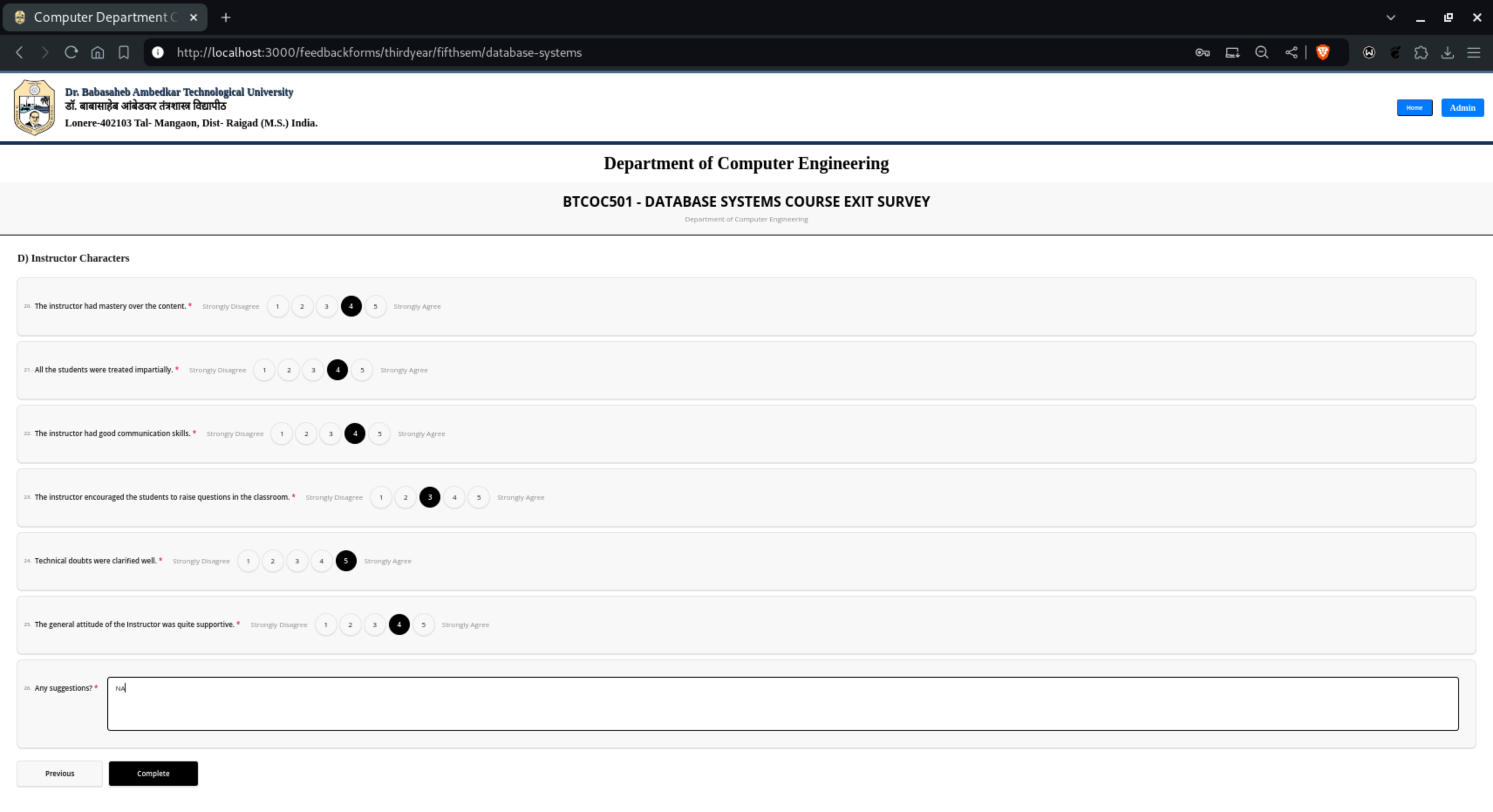 Course Exit Survey